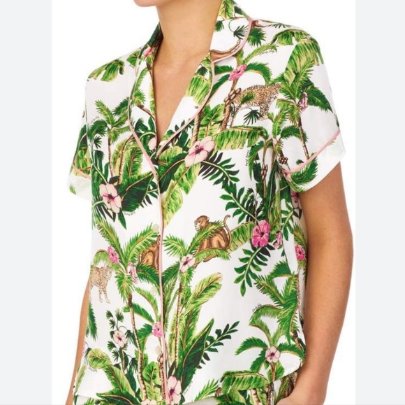 Shady Lady XS Short Sleeve Button Down Pajama Top Monkey Print - Picture 1 of 6